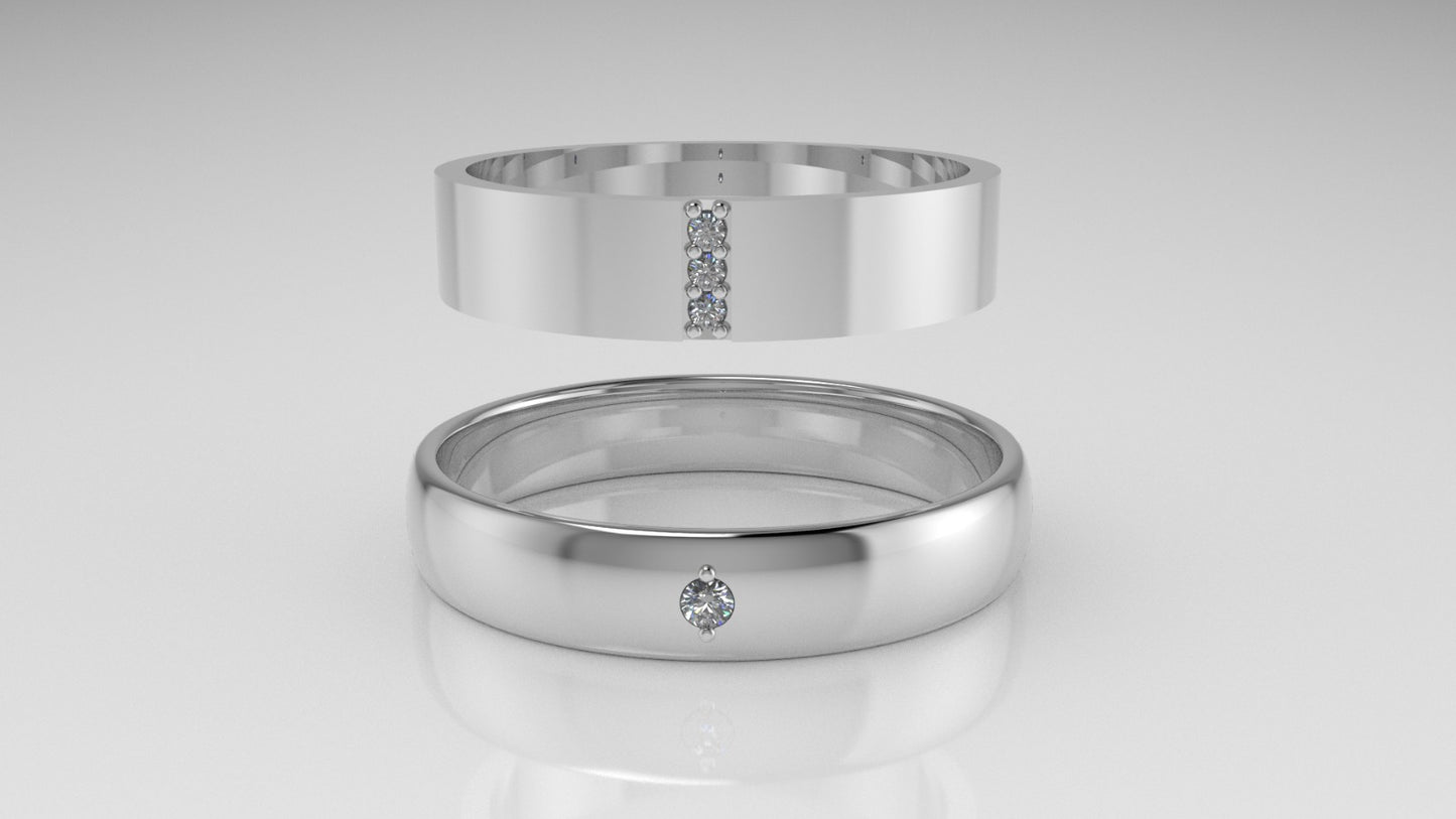 14K WEDDING Rings with 4 MOISSANITE VS1, "setting bezel and prong" "cut chanel"