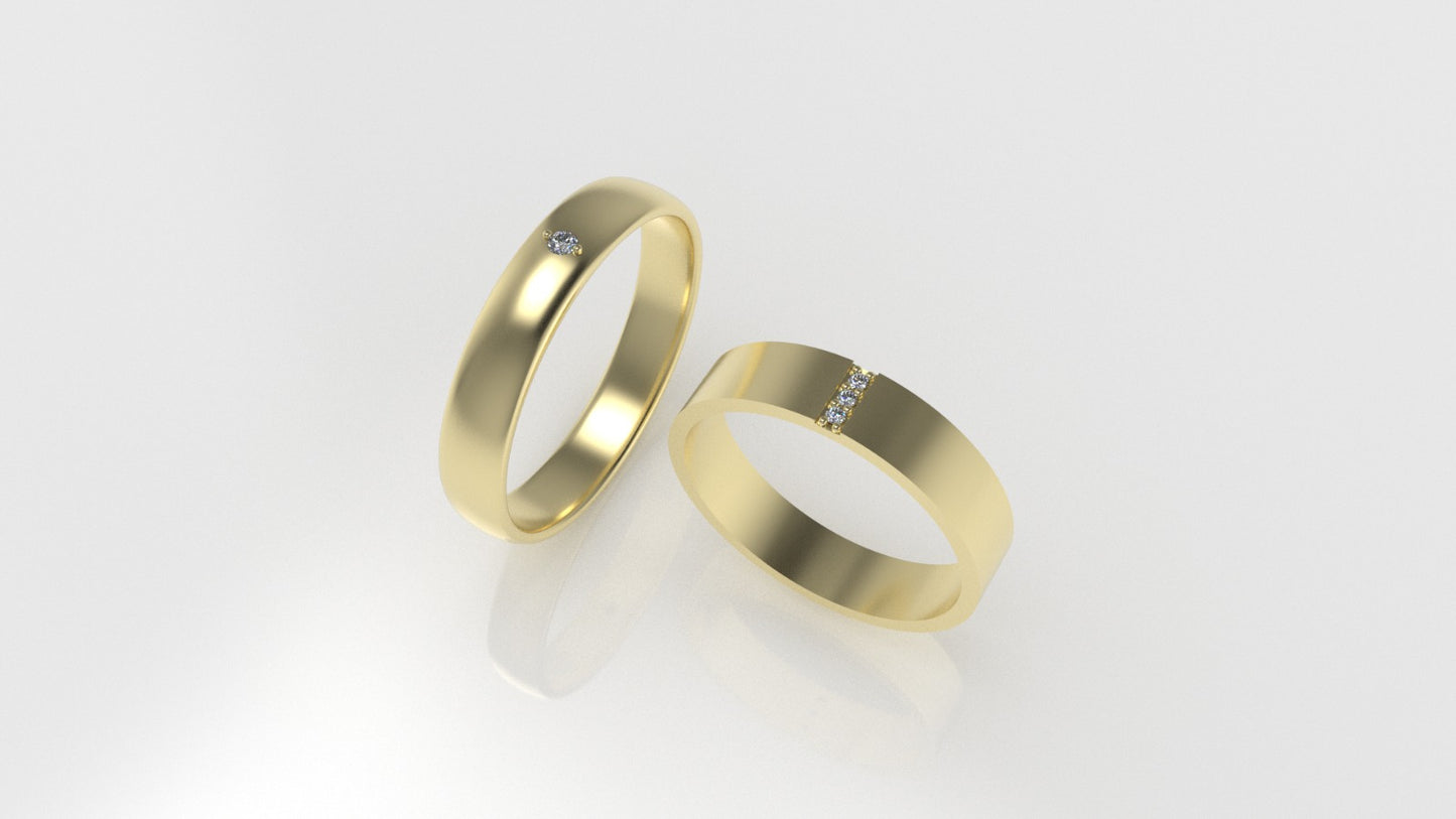 14K WEDDING Rings with 4 MOISSANITE VS1, "setting bezel and prong" "cut chanel"
