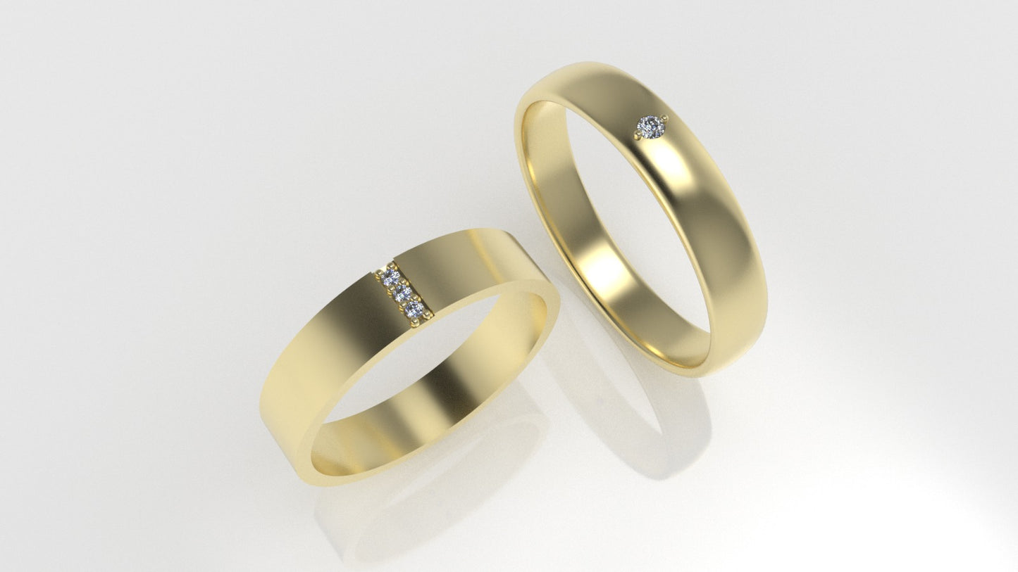 14K WEDDING Rings with 4 MOISSANITE VS1, "setting bezel and prong" "cut chanel"