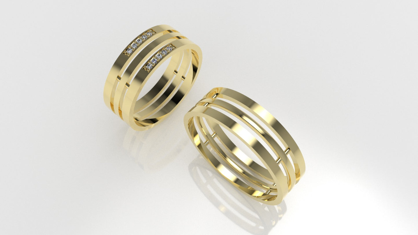 14K Engagement Band Rings with 10 MOISSANITE 1mm VS1 each, cut chanel, setting prongs, for men and women