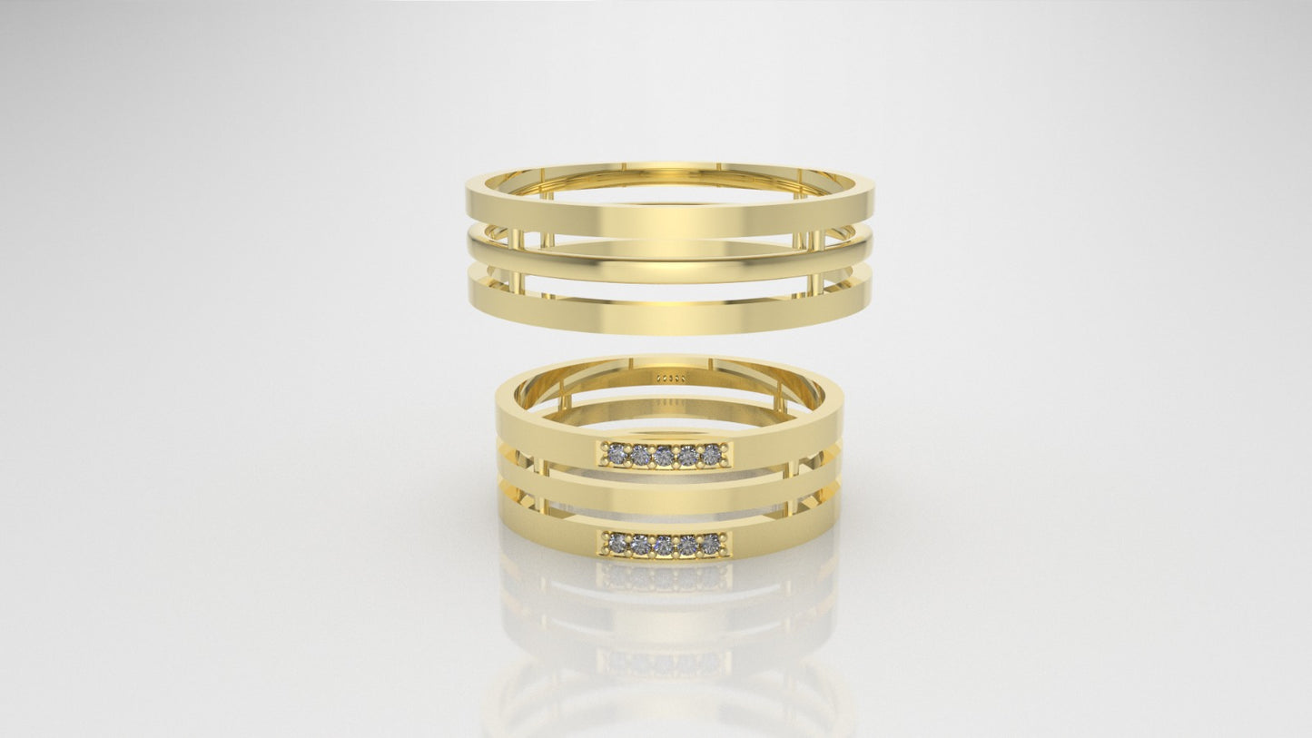 14K Engagement Band Rings with 10 MOISSANITE 1mm VS1 each, cut chanel, setting prongs, for men and women