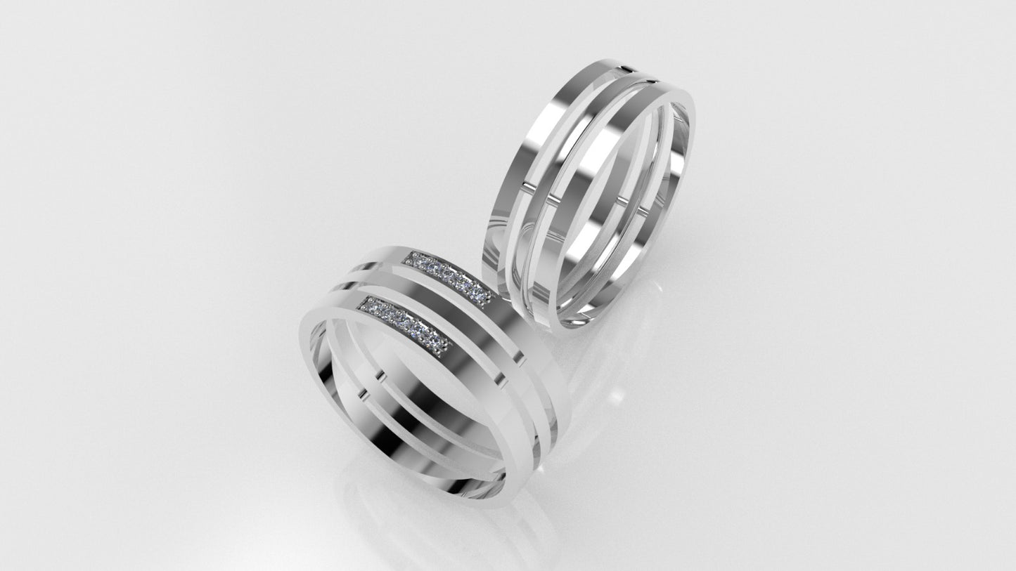 14K Engagement Band Rings with 10 MOISSANITE 1mm VS1 each, cut chanel, setting prongs, for men and women