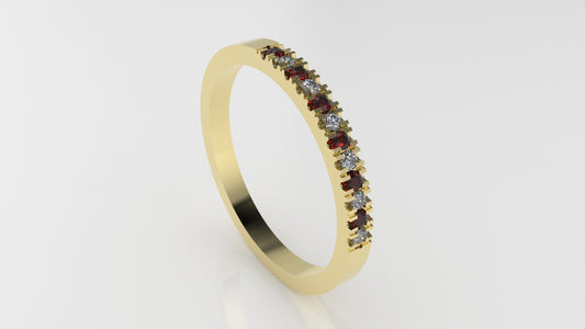 14K Ring with 6 RUBY 1.3mm each and 6 DIAMONDS 1.3mm VS1 each, cut split