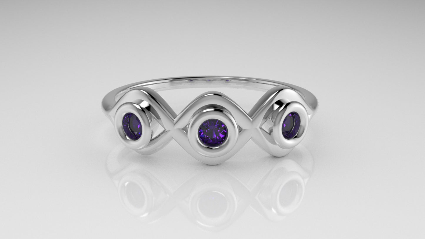 14K Yellow Gold Ring with 3 AMETHYST, "setting bezel"