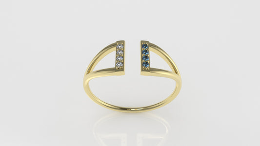 Gold Ring with 4 DIAMONDS VS1 and 4 BLUE TOPAZ, band