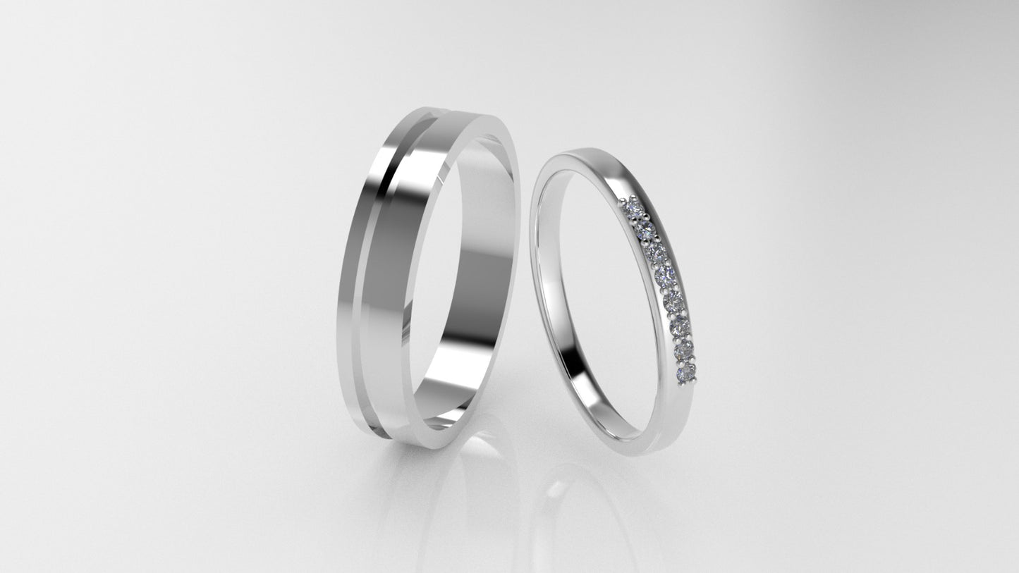14K Wedding band Rings with 8 MOISSANITE 1.2mm VS1 each, stt prong, for men and women
