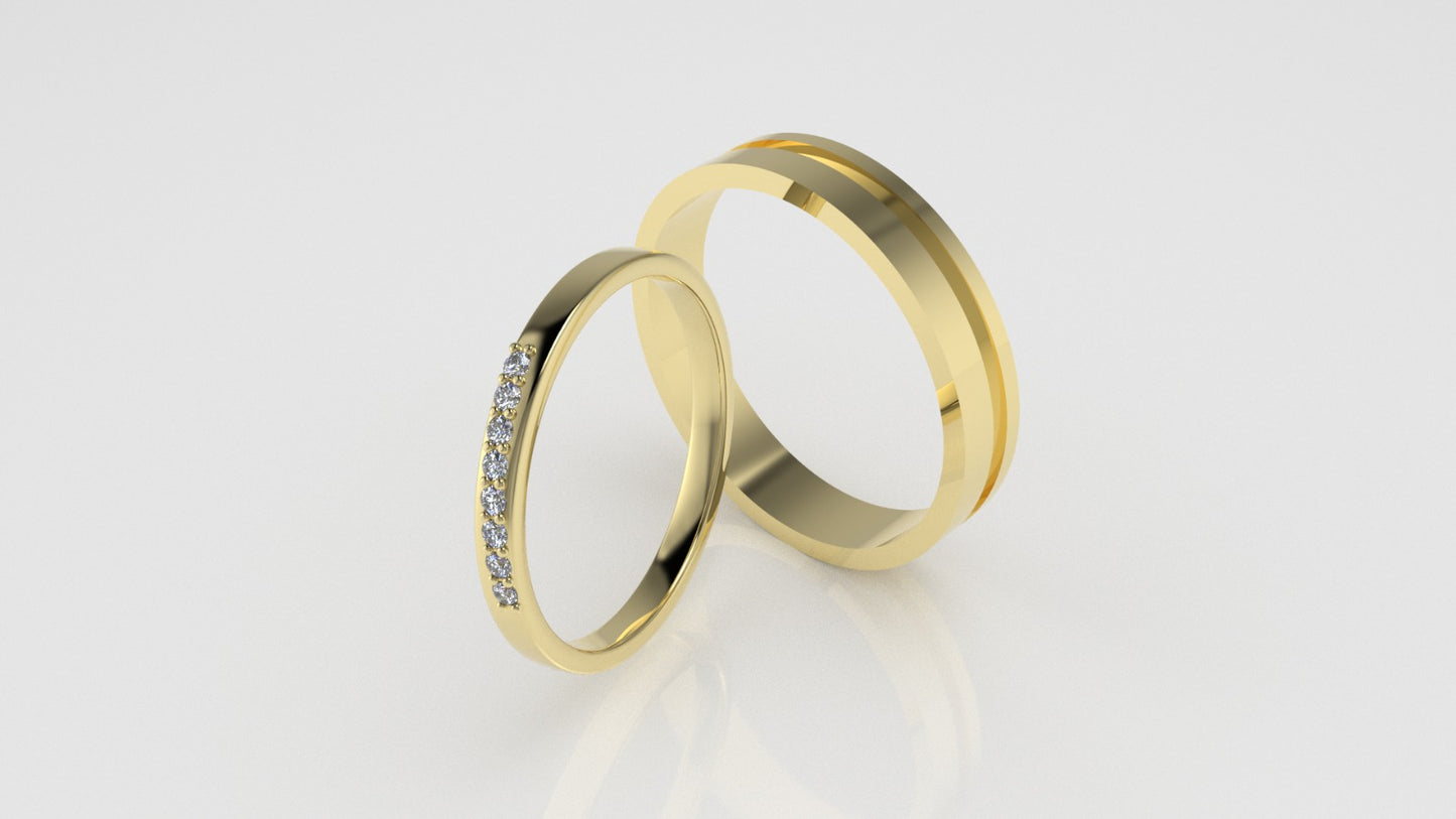 14K Wedding band Rings with 8 MOISSANITE 1.2mm VS1 each, stt prong, for men and women