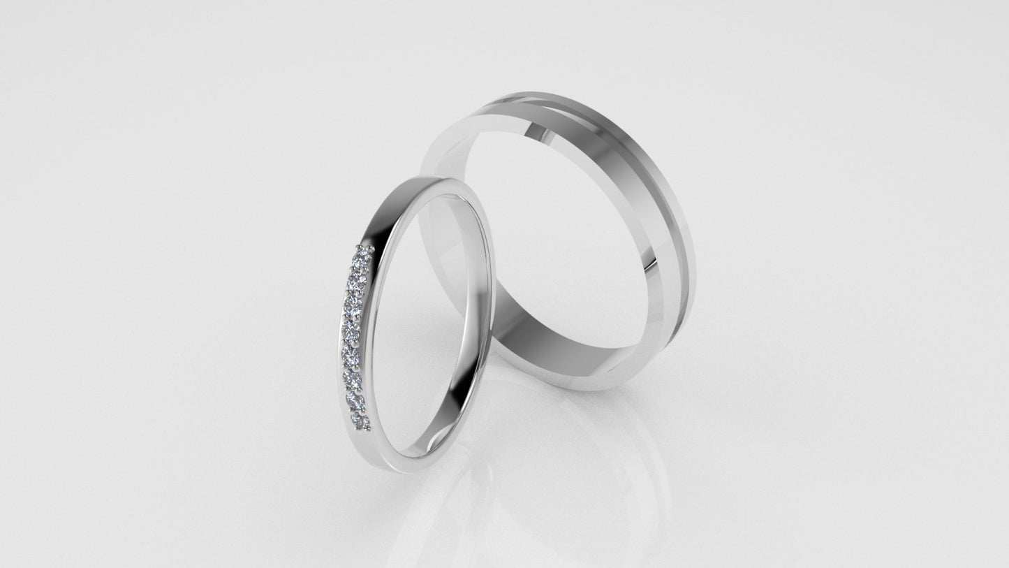 14K Wedding band Rings with 8 MOISSANITE 1.2mm VS1 each, stt prong, for men and women