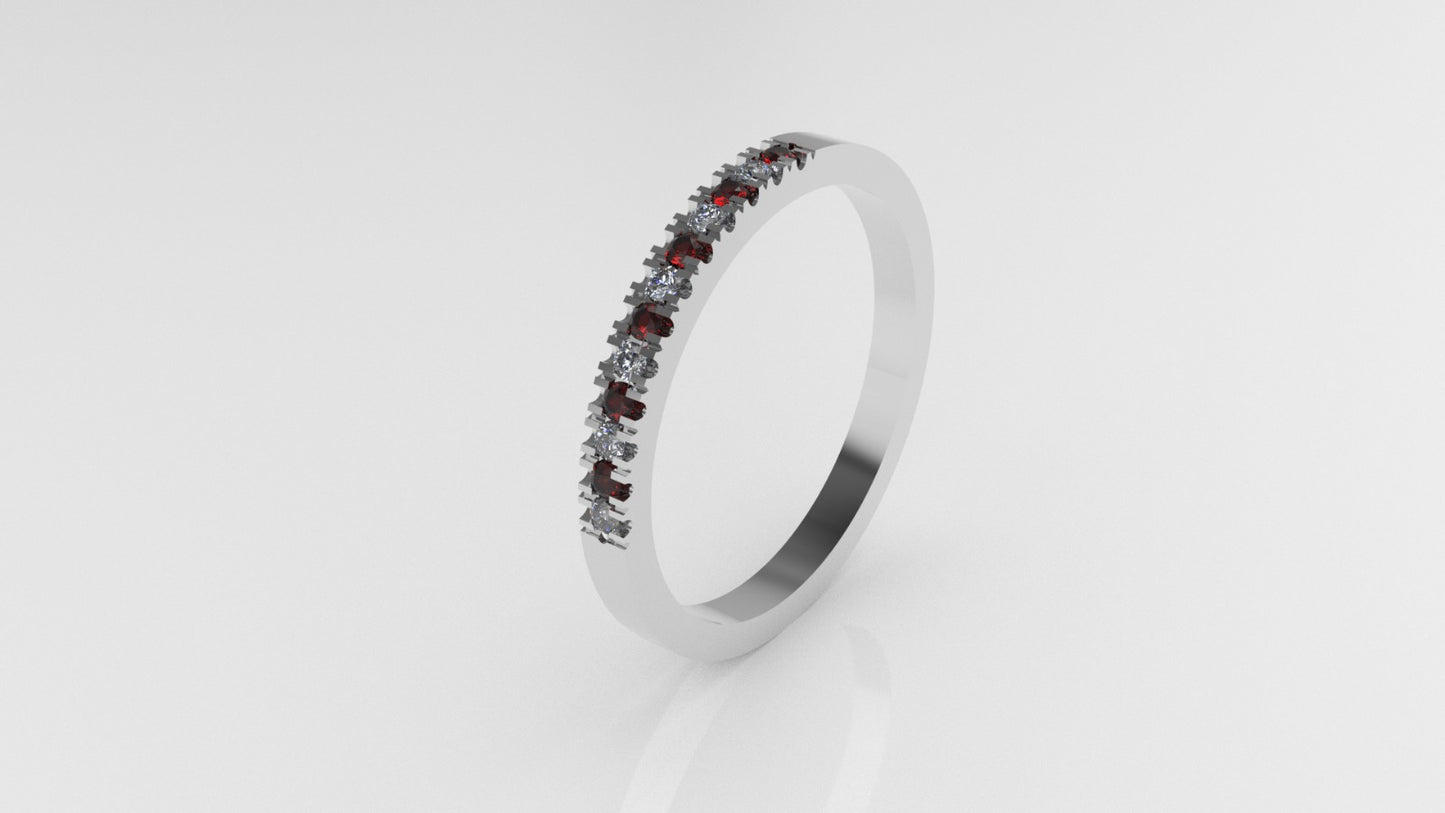 14K Ring with 6 RUBY 1.3mm each and 6 MOISSANITE 1.3mm VS1 each, cut split