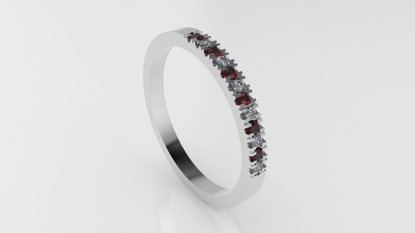 14K Ring with 6 RUBY 1.3mm each and 6 MOISSANITE 1.3mm VS1 each, cut split
