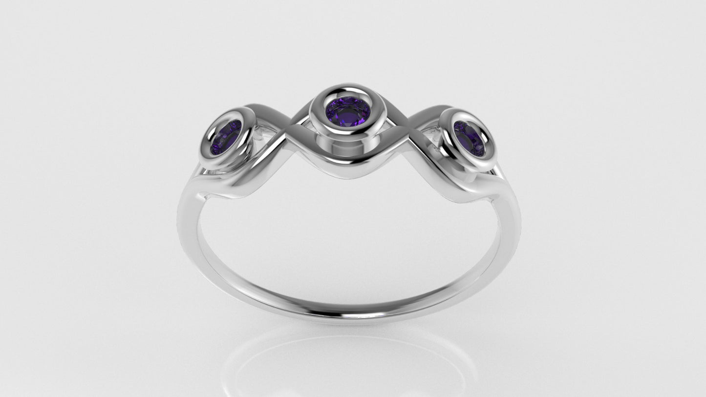 14K Yellow Gold Ring with 3 AMETHYST, "setting bezel"
