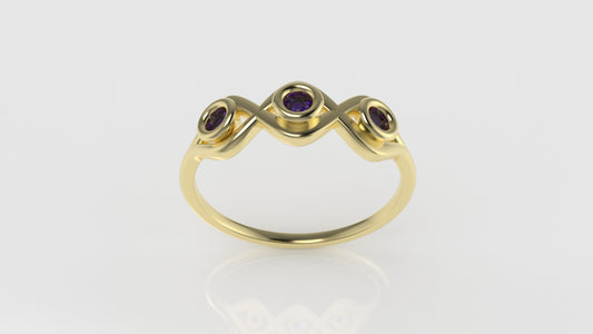 14K Yellow Gold Ring with 3 AMETHYST, "setting bezel"