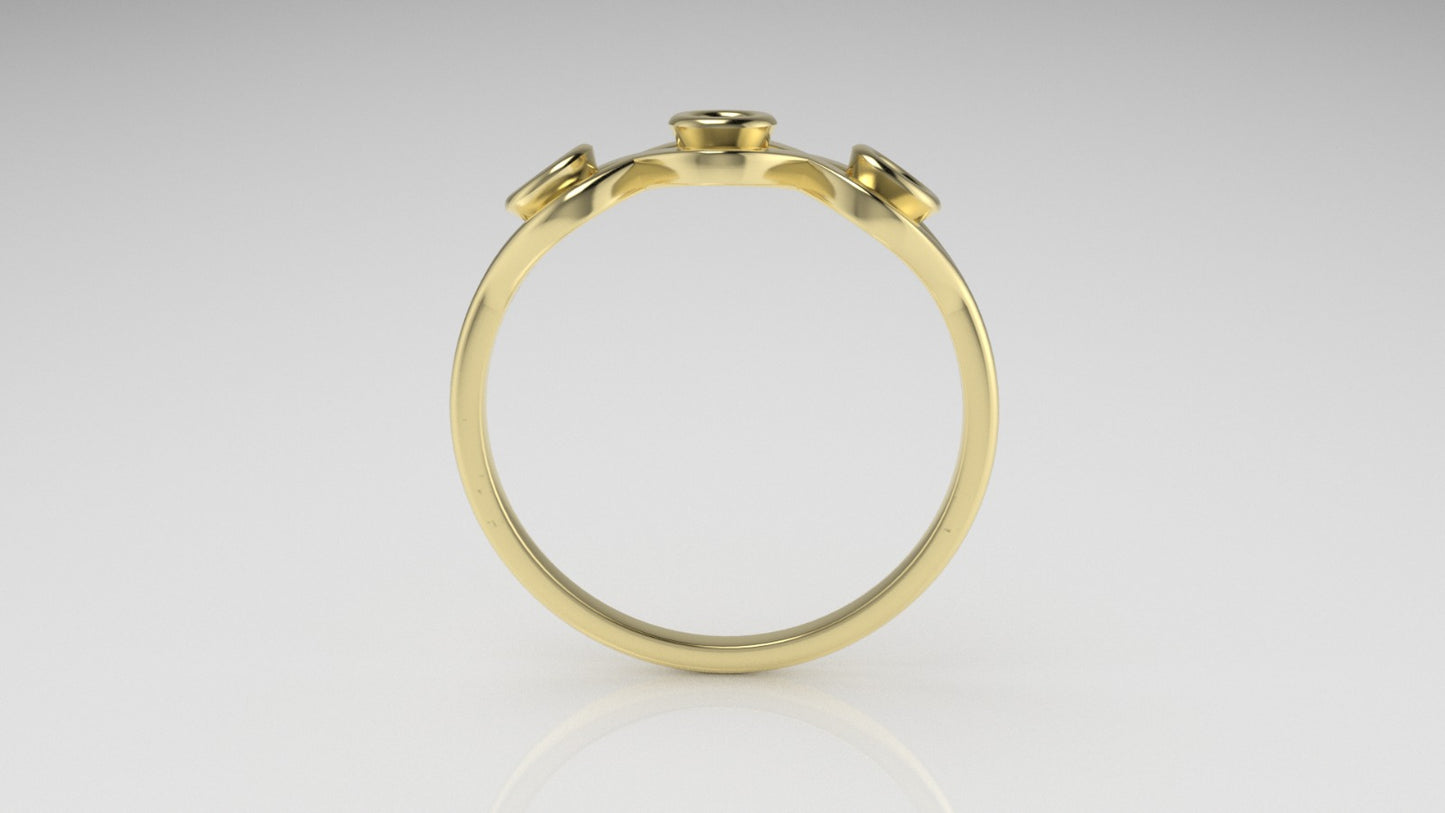 14K Yellow Gold Ring with 3 AMETHYST, "setting bezel"
