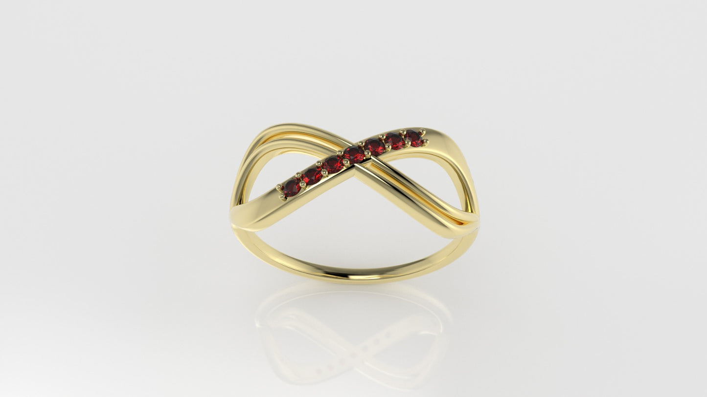 14K Ring with 7 RUBY 1.5mm, infinity style