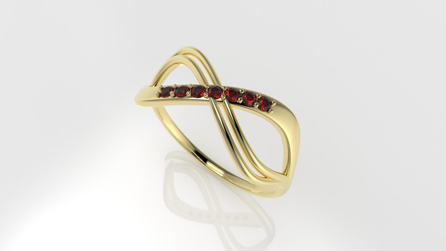 14K Ring with 7 RUBY 1.5mm, infinity style