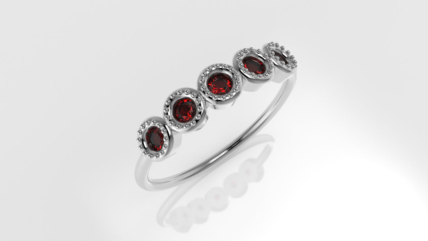 14K yellow gold Ring with 5 RUBY 2mm, setting bezel, Filigree