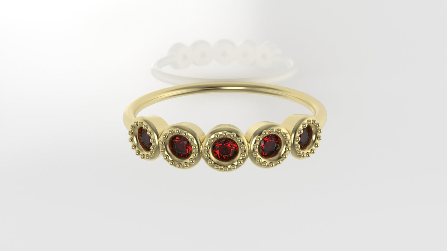 14K yellow gold Ring with 5 RUBY 2mm, setting bezel, Filigree