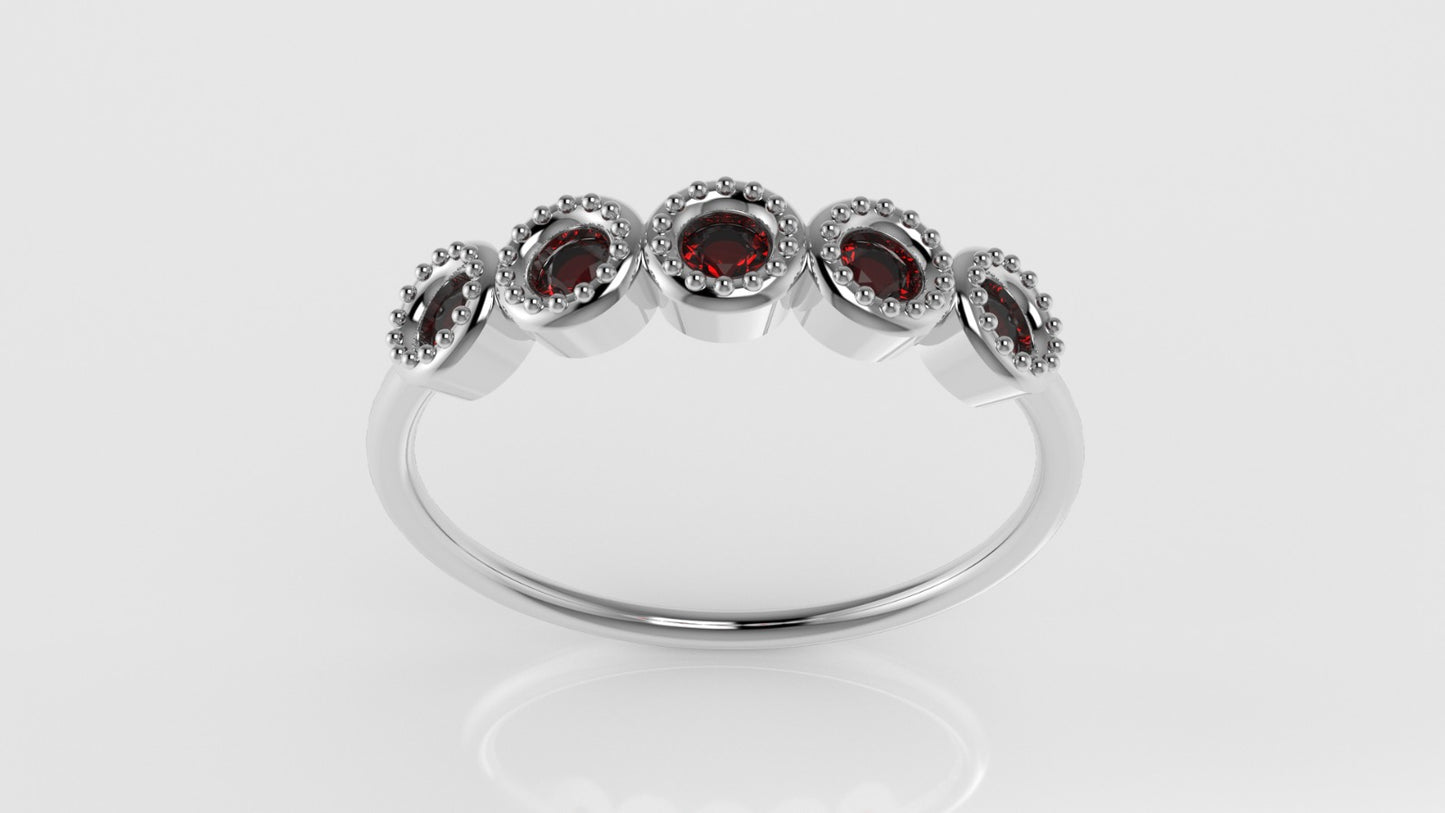 14K yellow gold Ring with 5 RUBY 2mm, setting bezel, Filigree