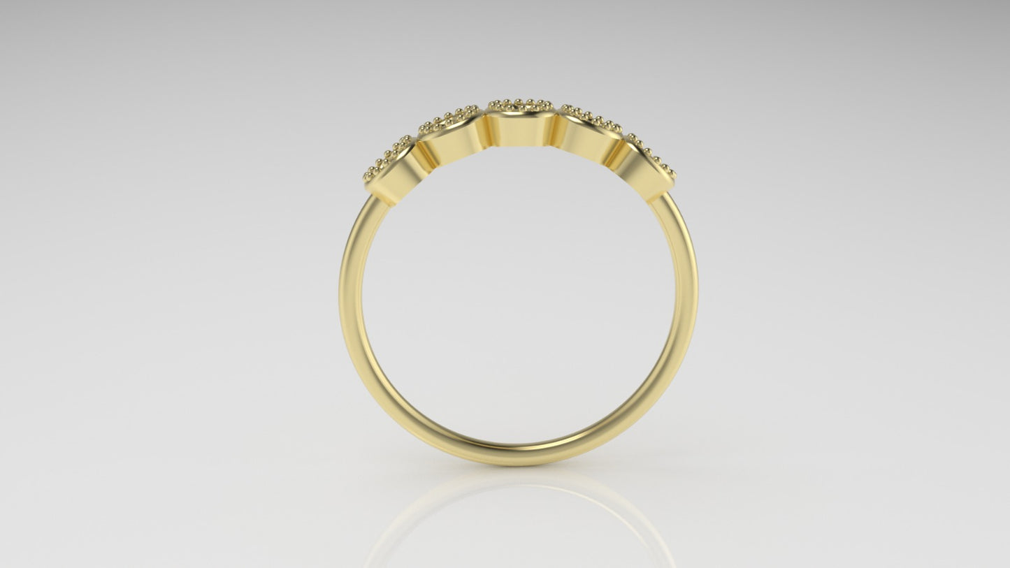 14K yellow gold Ring with 5 RUBY 2mm, setting bezel, Filigree