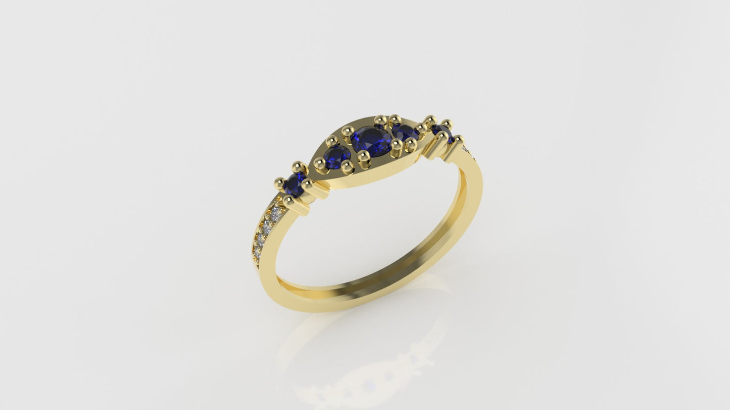 14K Engagement Ring with 8 DIAMONDS, 5 SAPPHIRE, "Cut chanel"