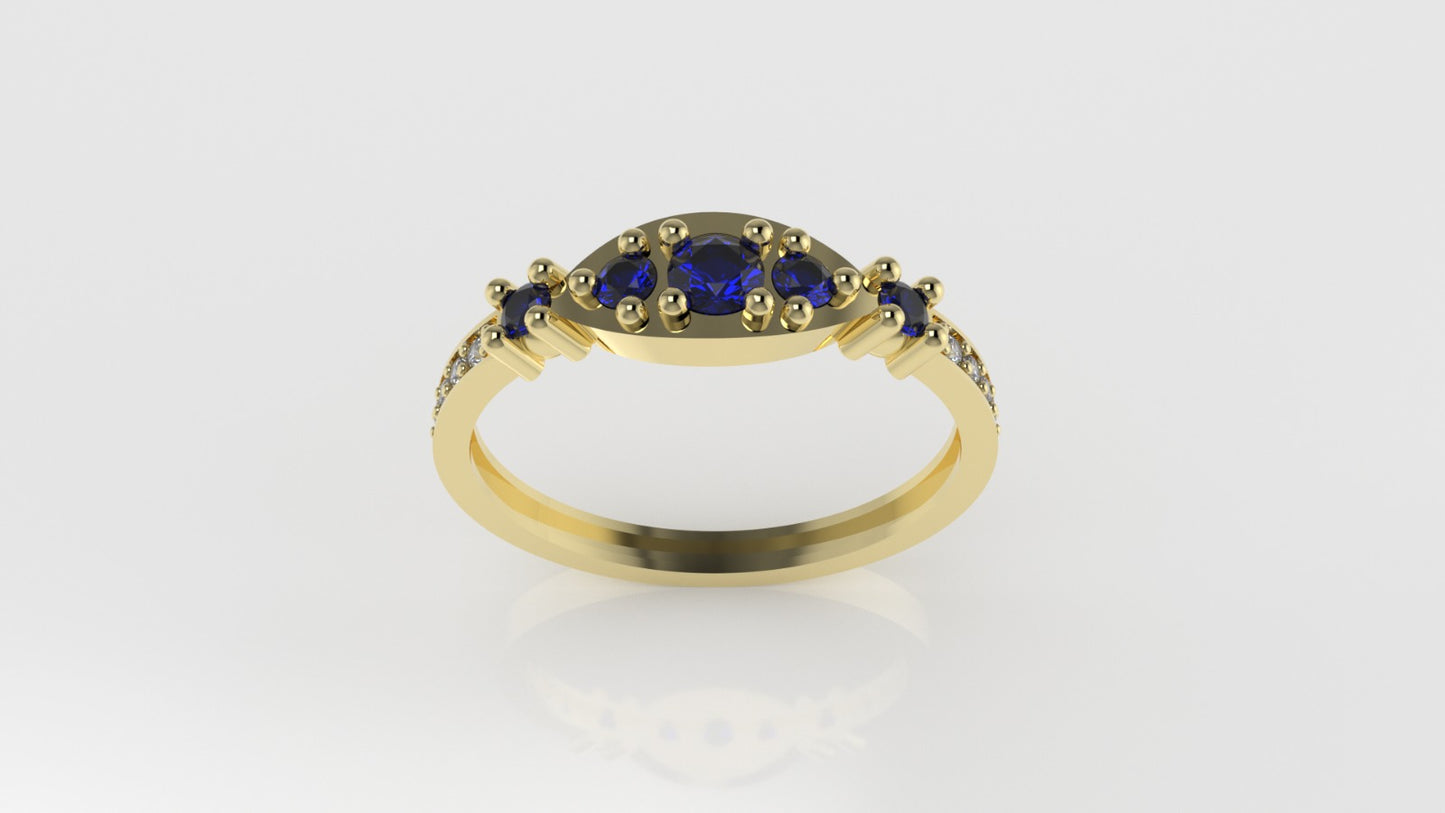 14K Engagement Ring with 8 DIAMONDS, 5 SAPPHIRE, "Cut chanel"