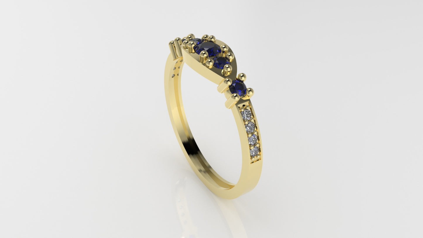 14K Engagement Ring with 8 DIAMONDS, 5 SAPPHIRE, "Cut chanel"