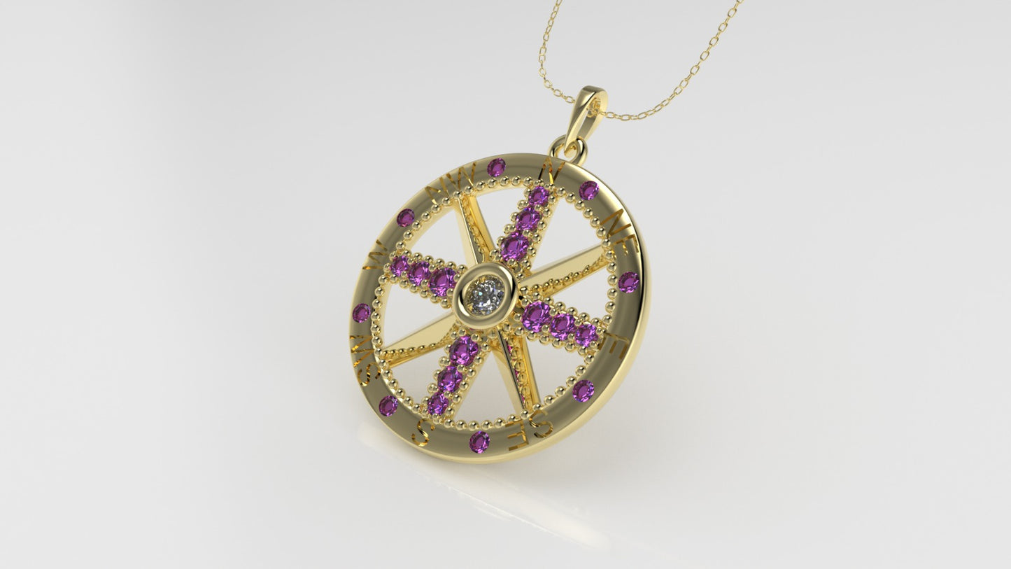14K Pendant with 1 DIAMOND VS1 and 20 AMETHYST, Only Pendant