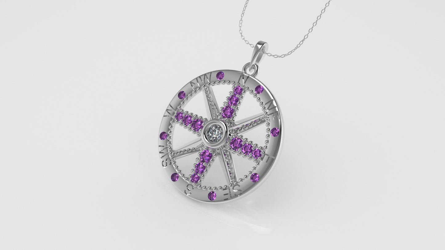 14K Pendant with 1 DIAMOND VS1 and 20 AMETHYST, Only Pendant