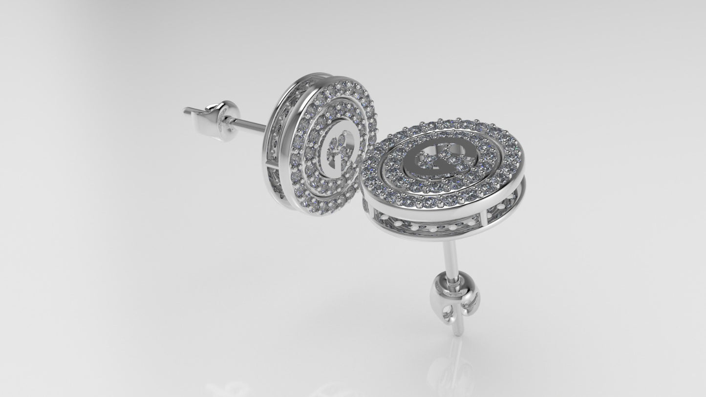 Yellow Gold Earrings with 90 DIAMONDS VS1, "Stt: Prongs" "double circles" "letter G"