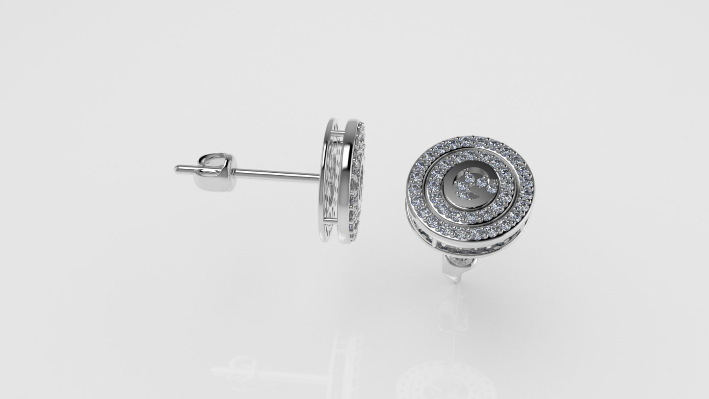 Yellow Gold Earrings with 90 DIAMONDS VS1, "Stt: Prongs" "double circles" "letter G"