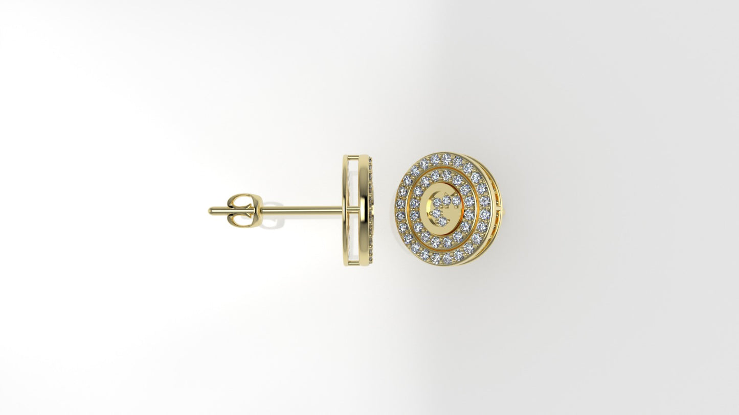 Yellow Gold Earrings with 90 DIAMONDS VS1, "Stt: Prongs" "double circles" "letter G"