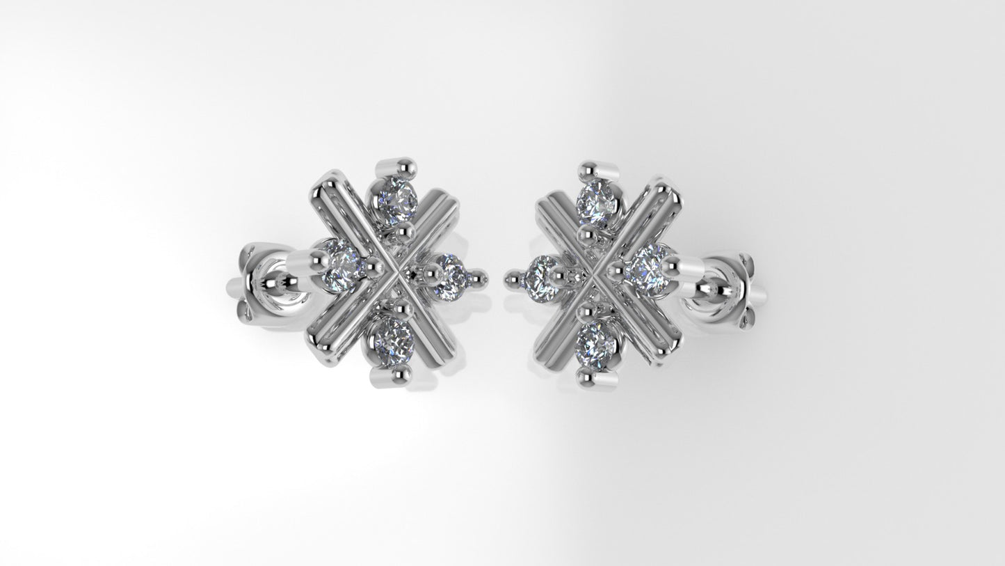14K Yellow Gold Earrings with 8 DIAMONDS VS1, "Stt: Prongs" "letter X"