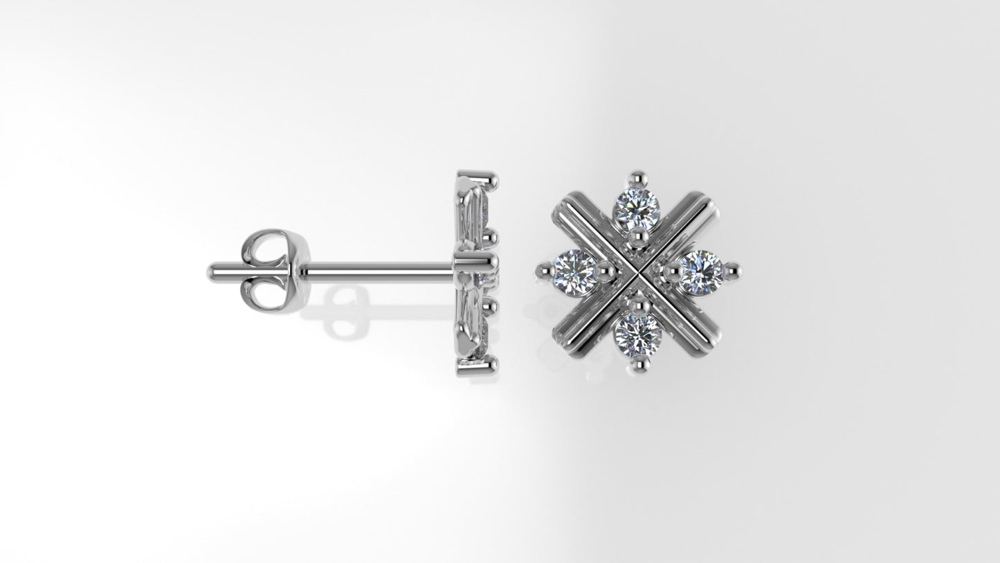 14K Yellow Gold Earrings with 8 DIAMONDS VS1, "Stt: Prongs" "letter X"