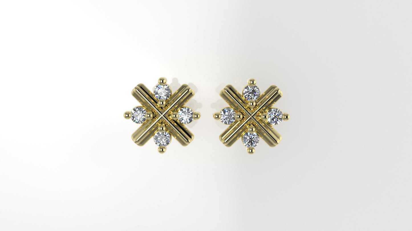14K Yellow Gold Earrings with 8 DIAMONDS VS1, "Stt: Prongs" "letter X"