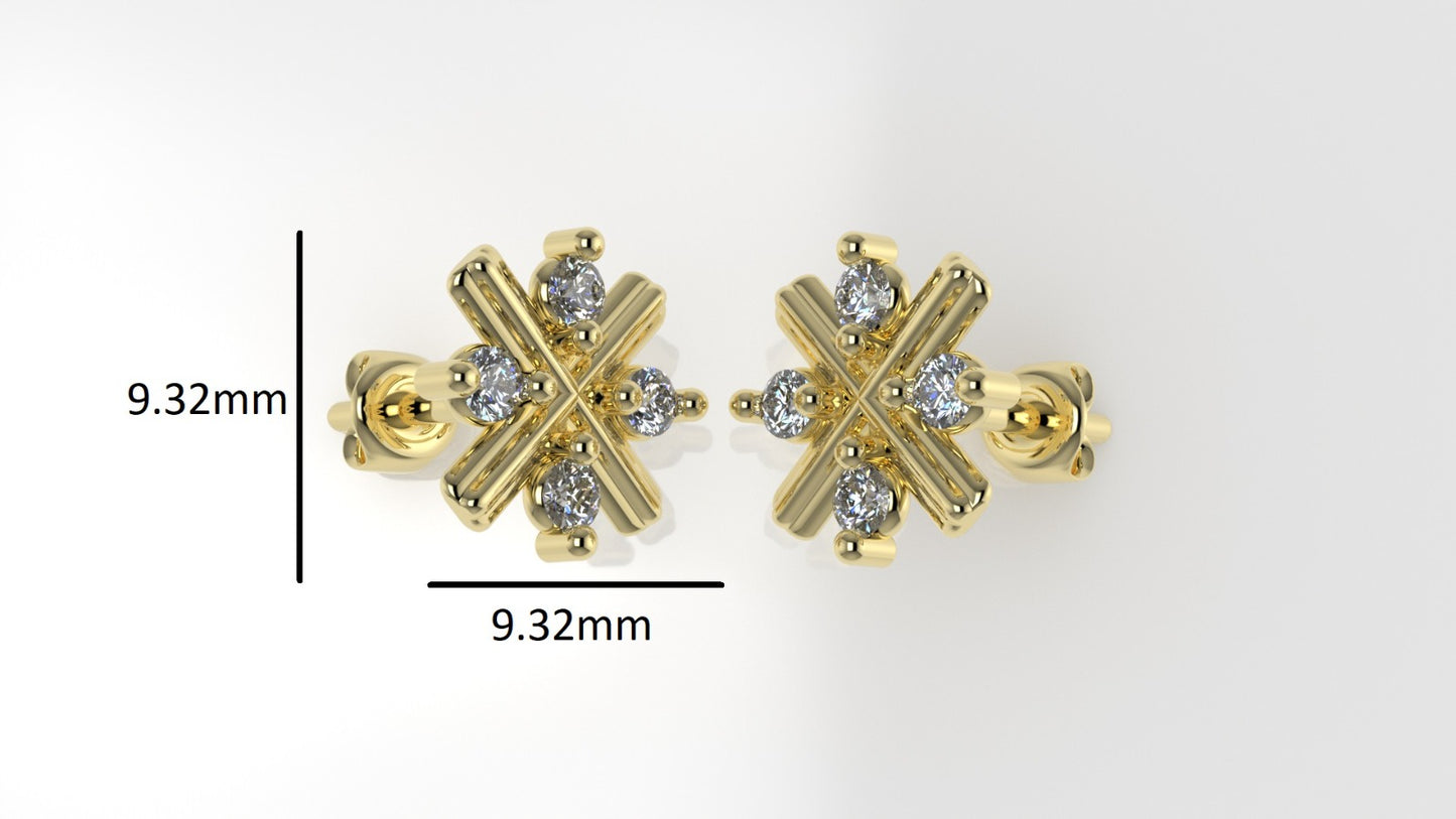 14K Yellow Gold Earrings with 8 DIAMONDS VS1, "Stt: Prongs" "letter X"