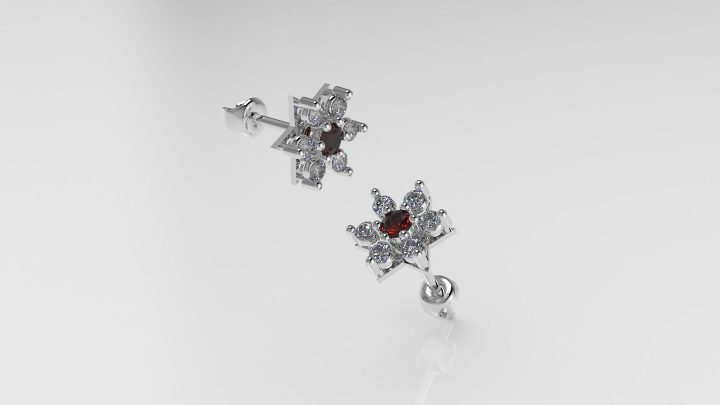 14k Push Back Earrings with 12 DIAMONDS 2mm VS1 each and 2 RUBY 3mm each, " Stt: Prongs"