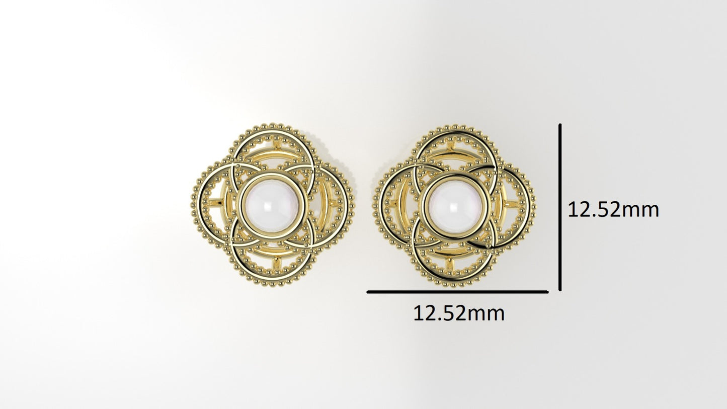 Push Back Earrings with 2 PEARL 4mm each, "Filigree"