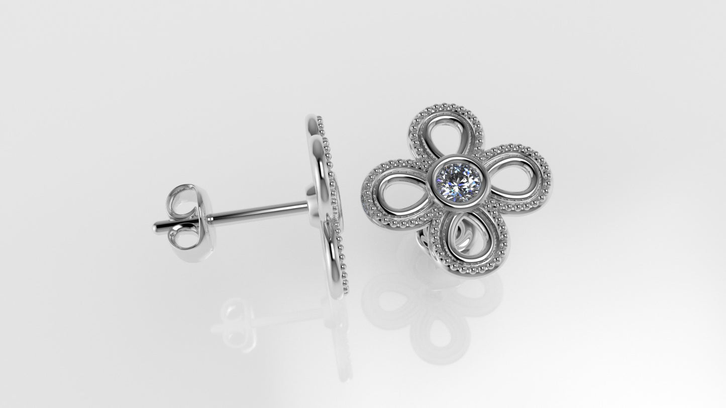 14k Earrings with 2 DIAMONDS 3.00mm VS1 each, "Stt: Bezel" "FILIGREE"