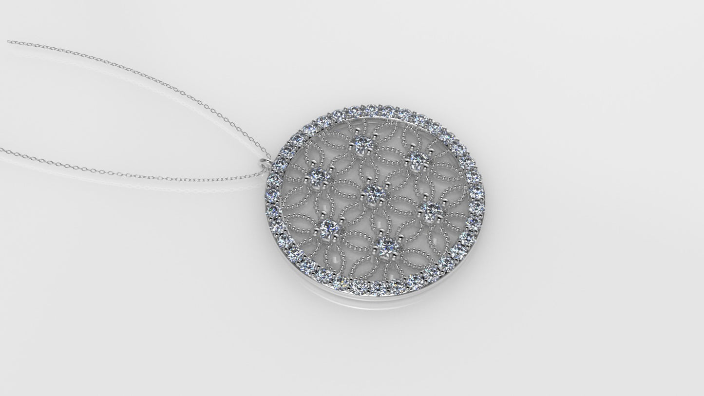 14K Yellow Gold Pendant with 43 Diamond VS1, Only Pendant, "Mandala Shape" "circle and stars"