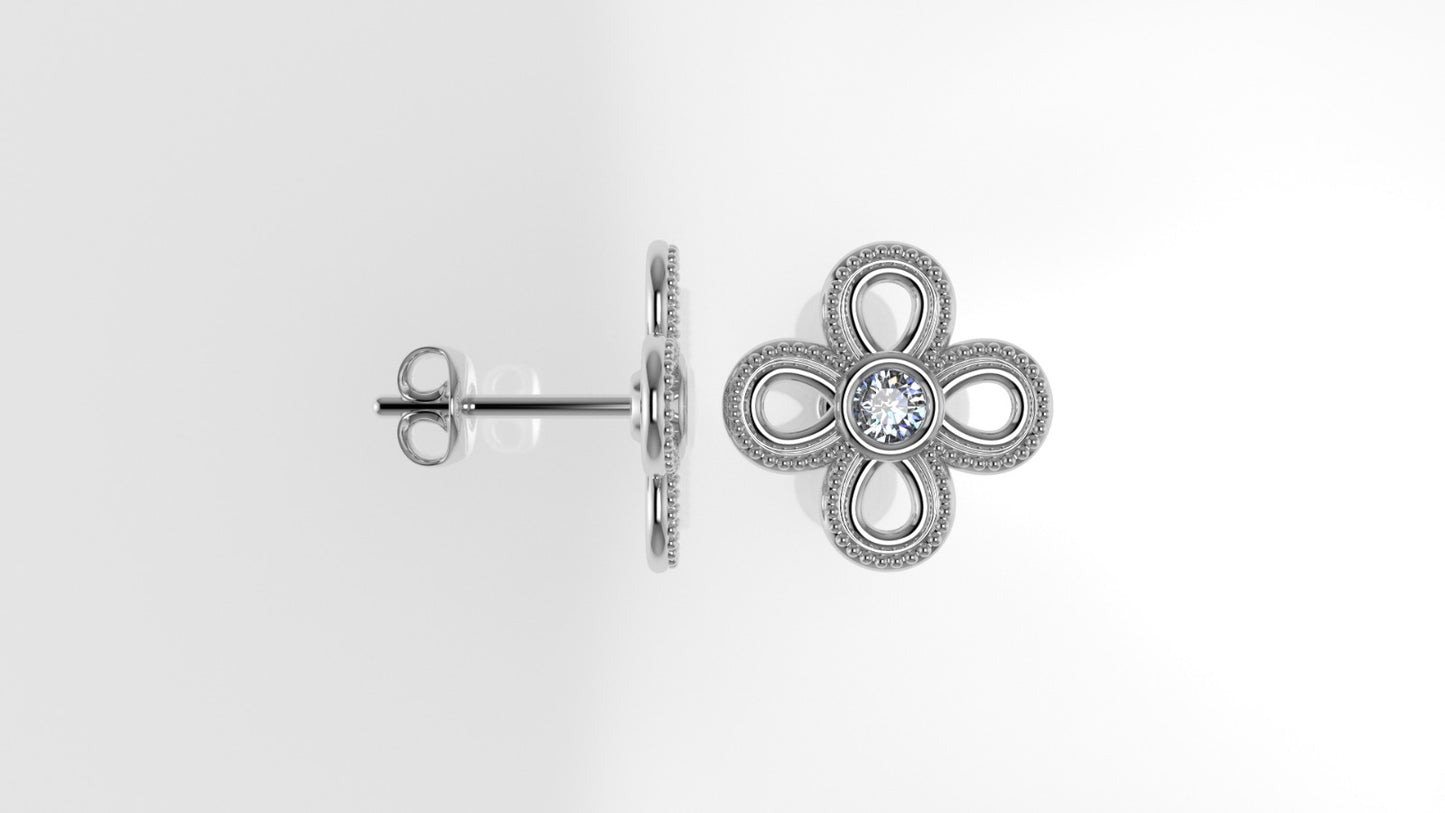 14k Earrings with 2 DIAMONDS 3.00mm VS1 each, "Stt: Bezel" "FILIGREE"