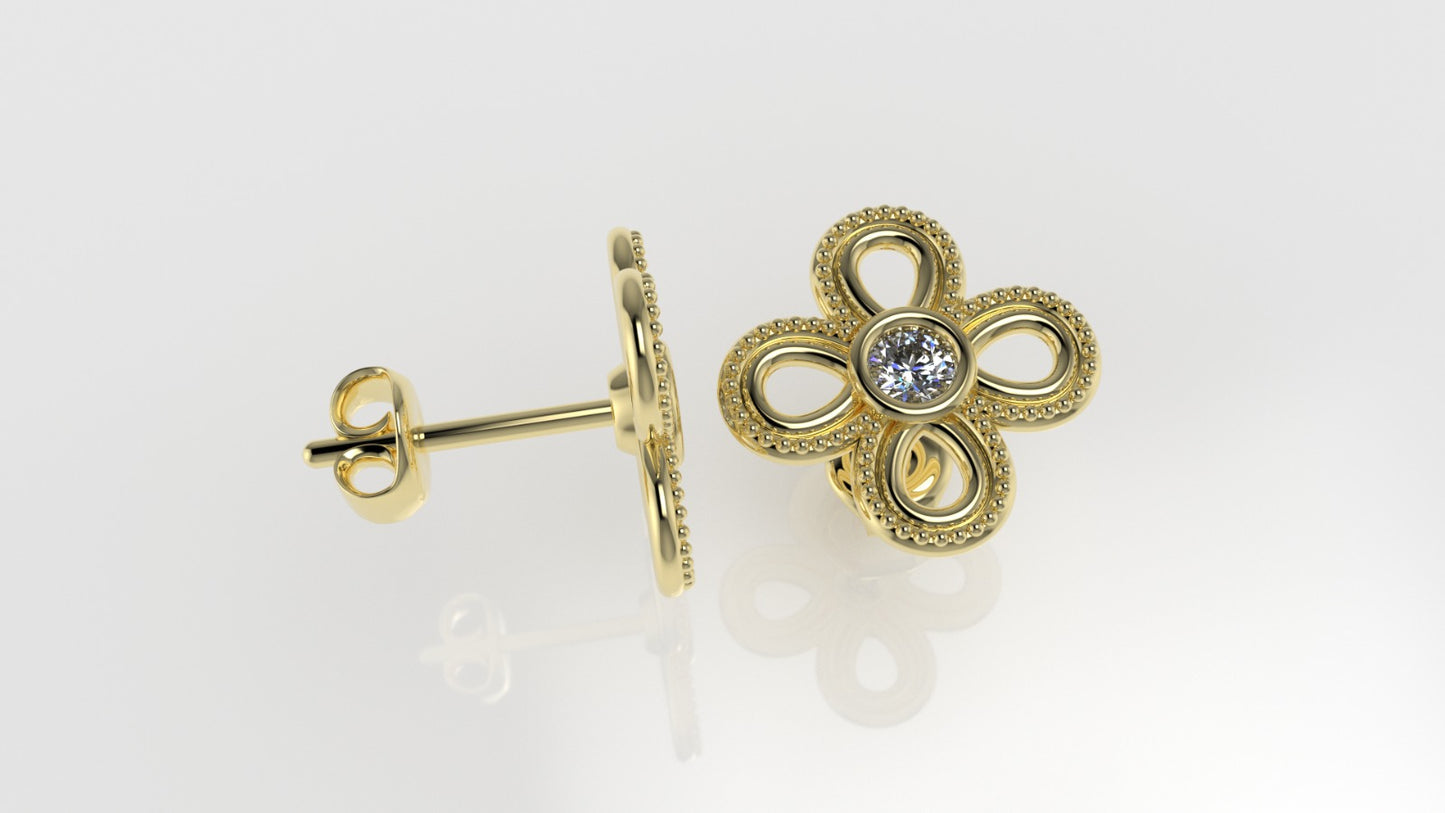 14k Earrings with 2 DIAMONDS 3.00mm VS1 each, "Stt: Bezel" "FILIGREE"