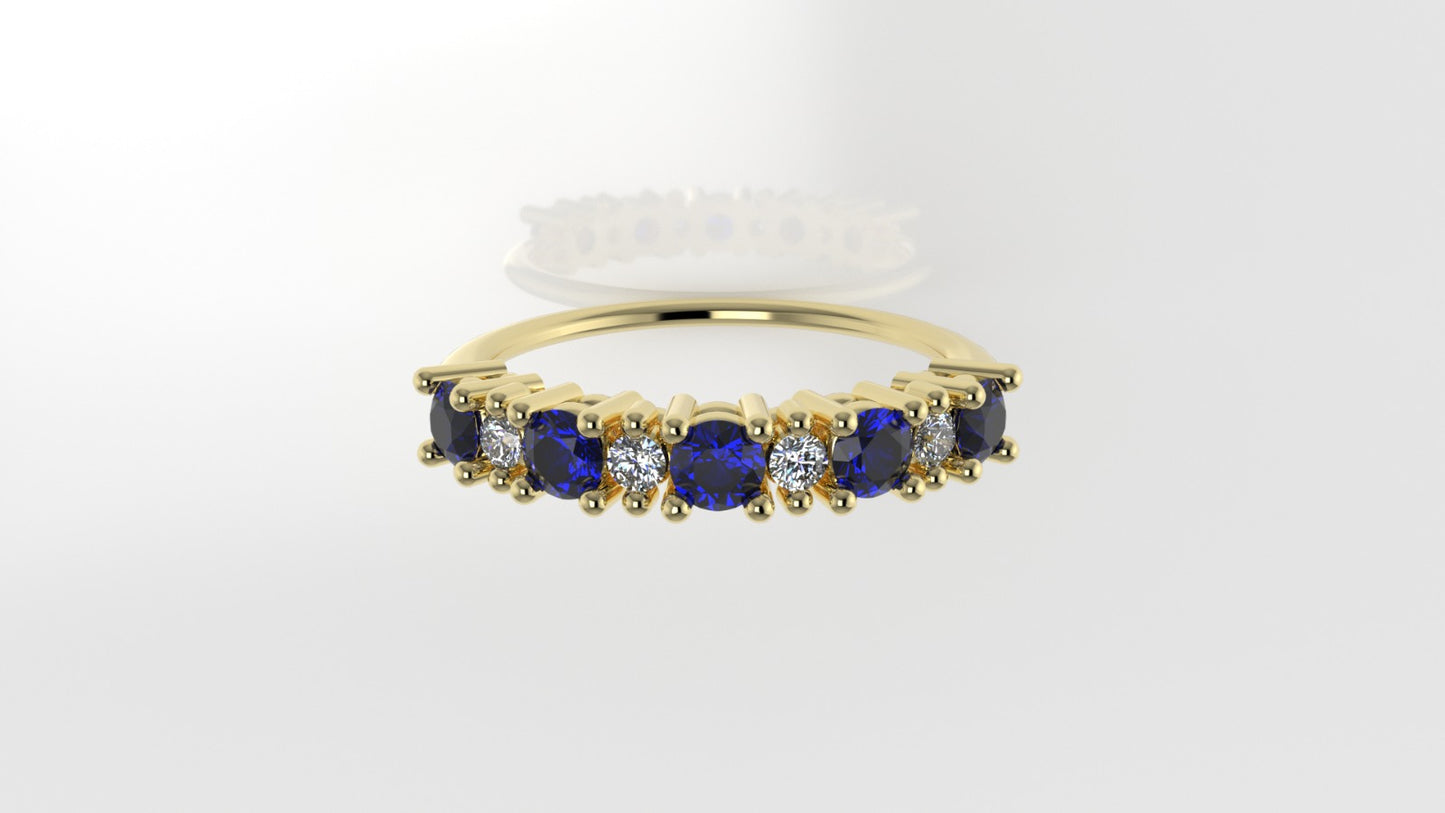 14K Ring with 5 SAPPHIRE and 4 DIAMONDS VS1, Setting Prong