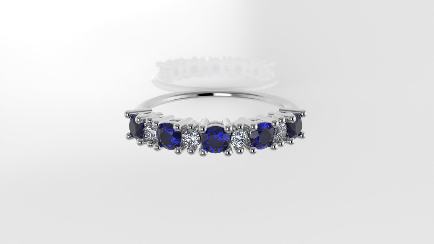 14K Ring with 5 SAPPHIRE and 4 DIAMONDS VS1, Setting Prong