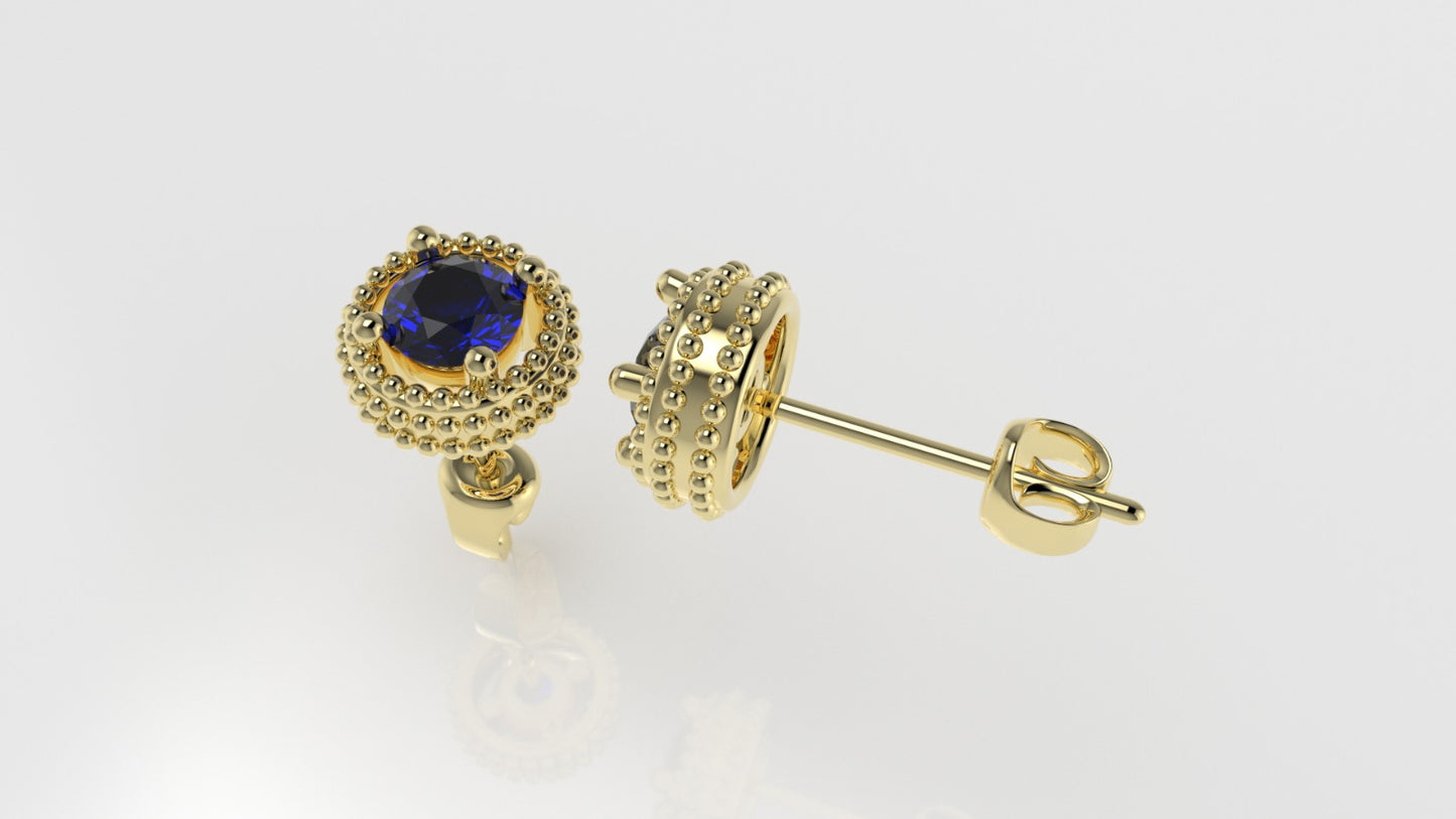 Gold Earrings with 2 SAPPHIRE 4.00mm each, "Stt: Prong" "FILIGREE" "Stones Round"
