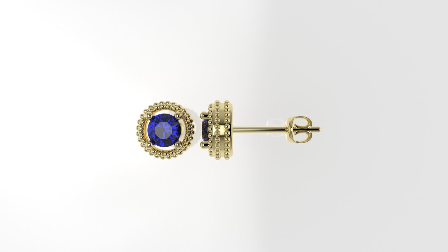Gold Earrings with 2 SAPPHIRE 4.00mm each, "Stt: Prong" "FILIGREE" "Stones Round"