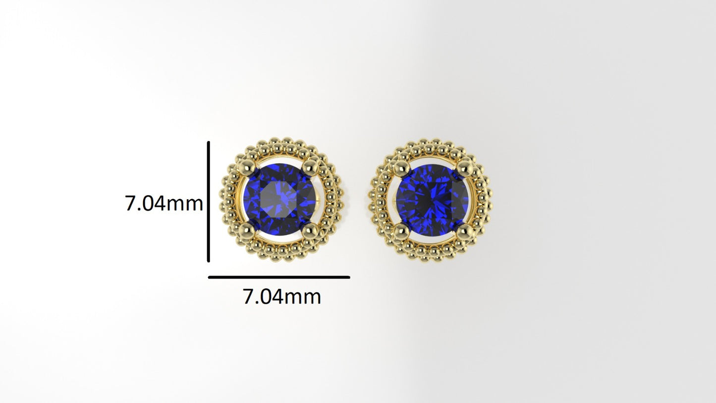 Gold Earrings with 2 SAPPHIRE 4.00mm each, "Stt: Prong" "FILIGREE" "Stones Round"