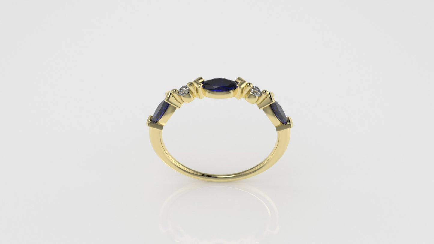 14K Gold Ring with 3 MARQUISE SAPPHIRE and 2 DIAMONDS VS1, it is for daily use for any occasion