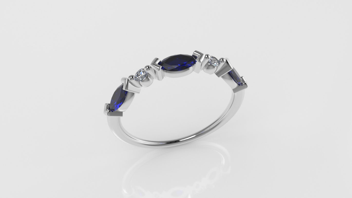 14K Gold Ring with 3 MARQUISE SAPPHIRE and 2 DIAMONDS VS1, it is for daily use for any occasion