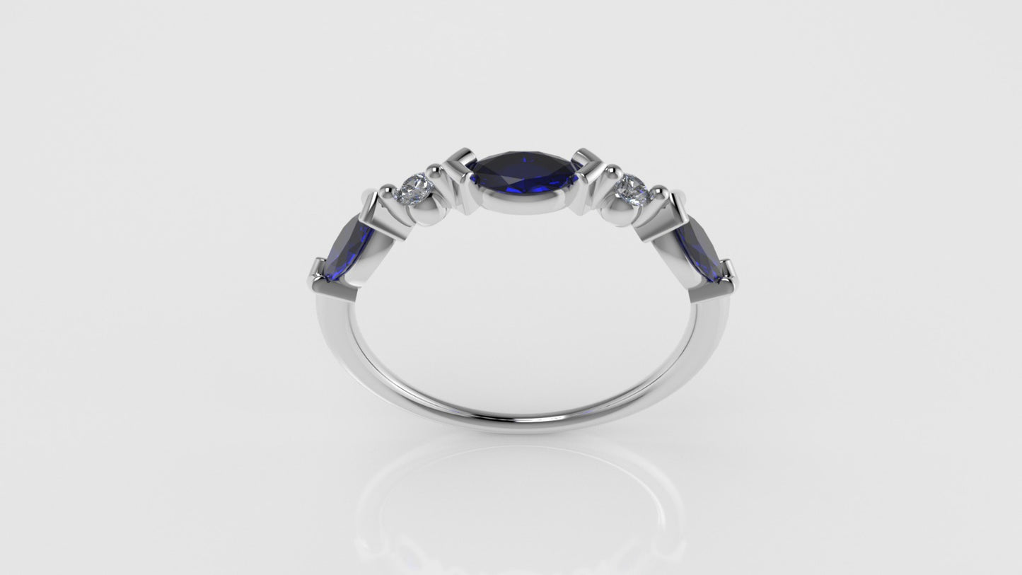 14K Gold Ring with 3 MARQUISE SAPPHIRE and 2 DIAMONDS VS1, it is for daily use for any occasion