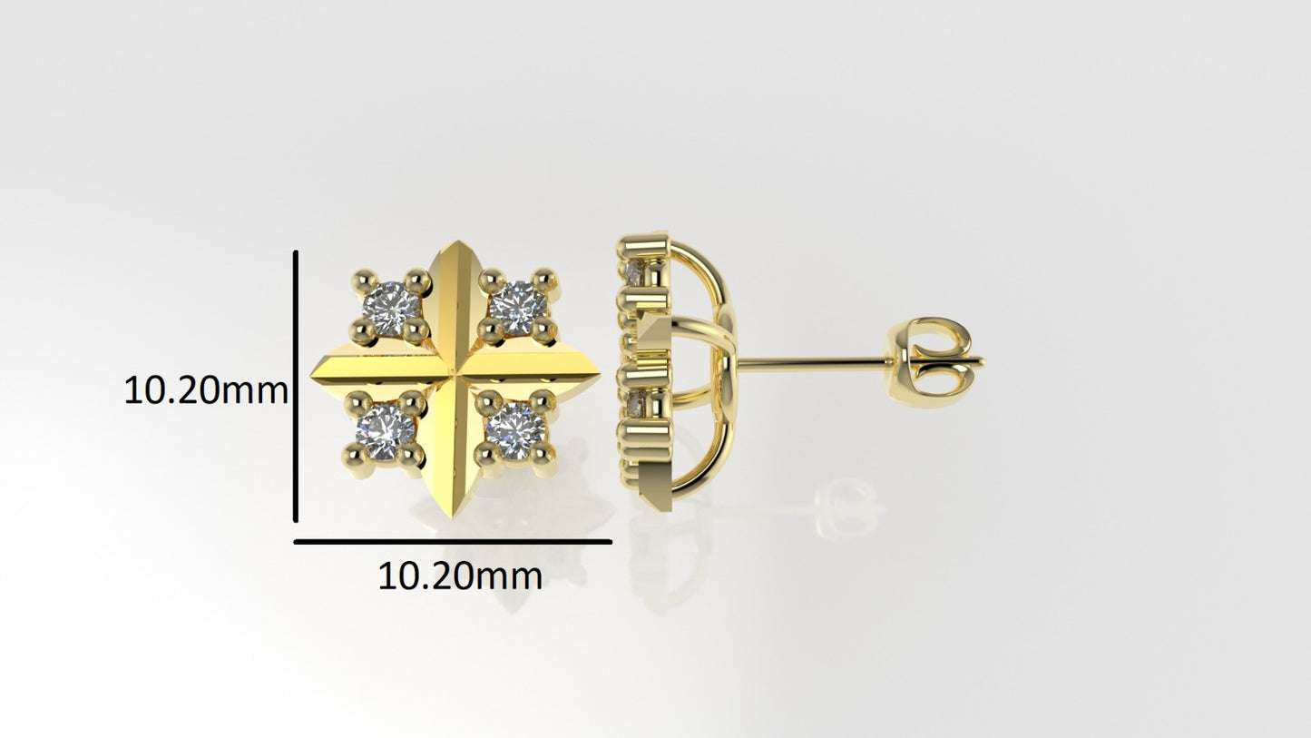 14k Earrings with 8 DIAMONDS VS1, it is for daily use, "CROSS" "Prongs"